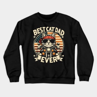 Funny Cat Lover Motorcycle Rider Best Cat Dad Ever Crewneck Sweatshirt